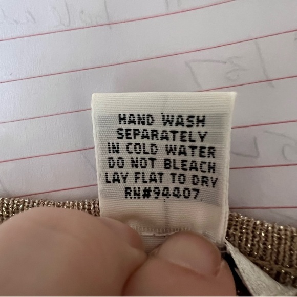 VTG Y2K ios Metallic Stretch Tunic Top Ribbed Tan 3/4 Sleeve Square Neck Sz Med - Picture 6 of 7